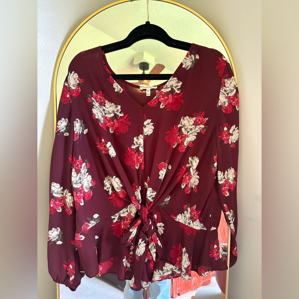 Maurices Burgundy Floral Blouse